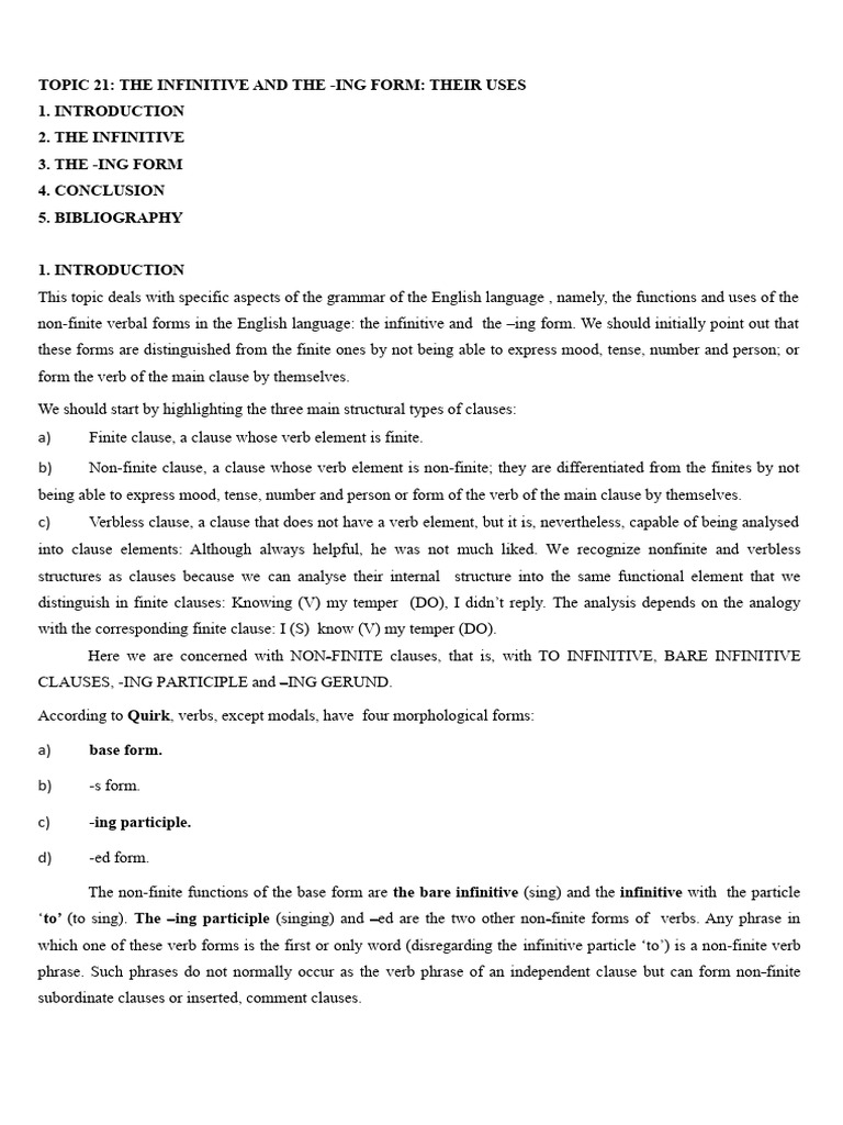 Infinitive vs. -ing Form: Uses & Rules | PDF | Verb | Clause