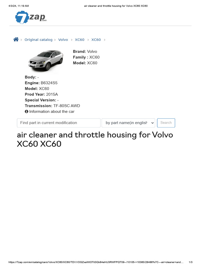 Air Cleaner and Throttle Housing For Volvo XC60 XC60 | PDF | Car ...