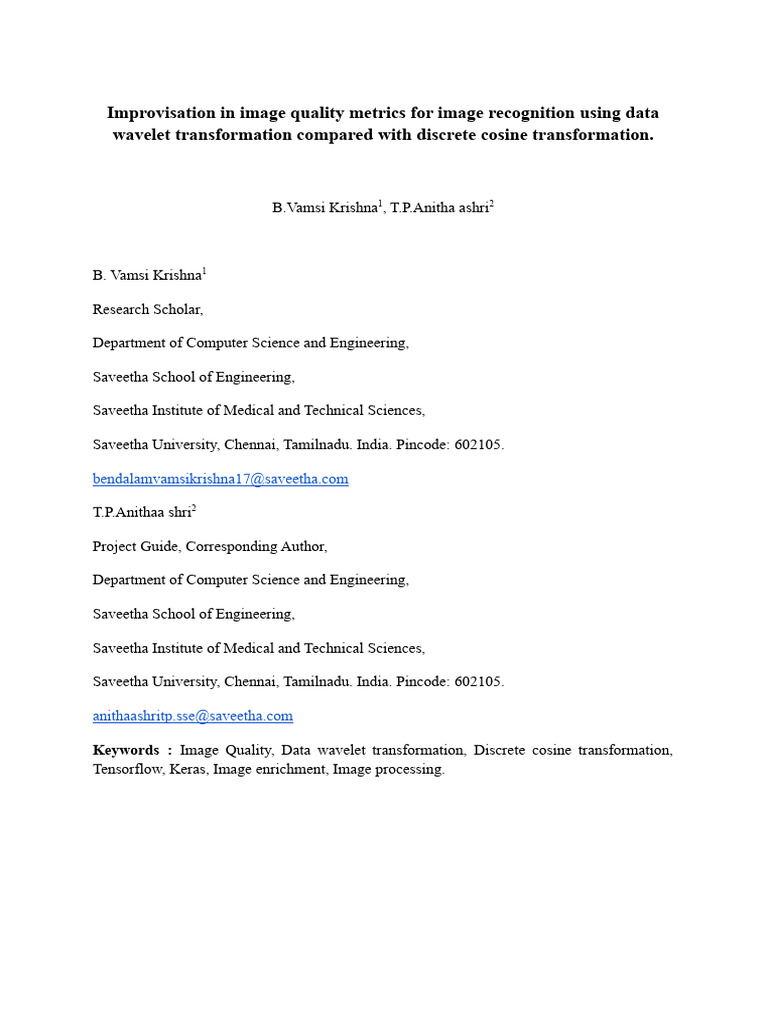 Improvisation in Image Quality Metrics For Image Recognition Using Data ...