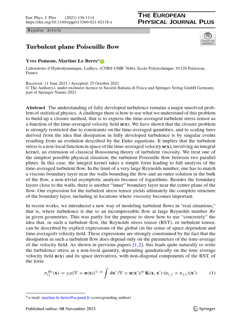Turbulent Plane Poiseuille Flow Analysis | PDF | Turbulence | Reynolds ...