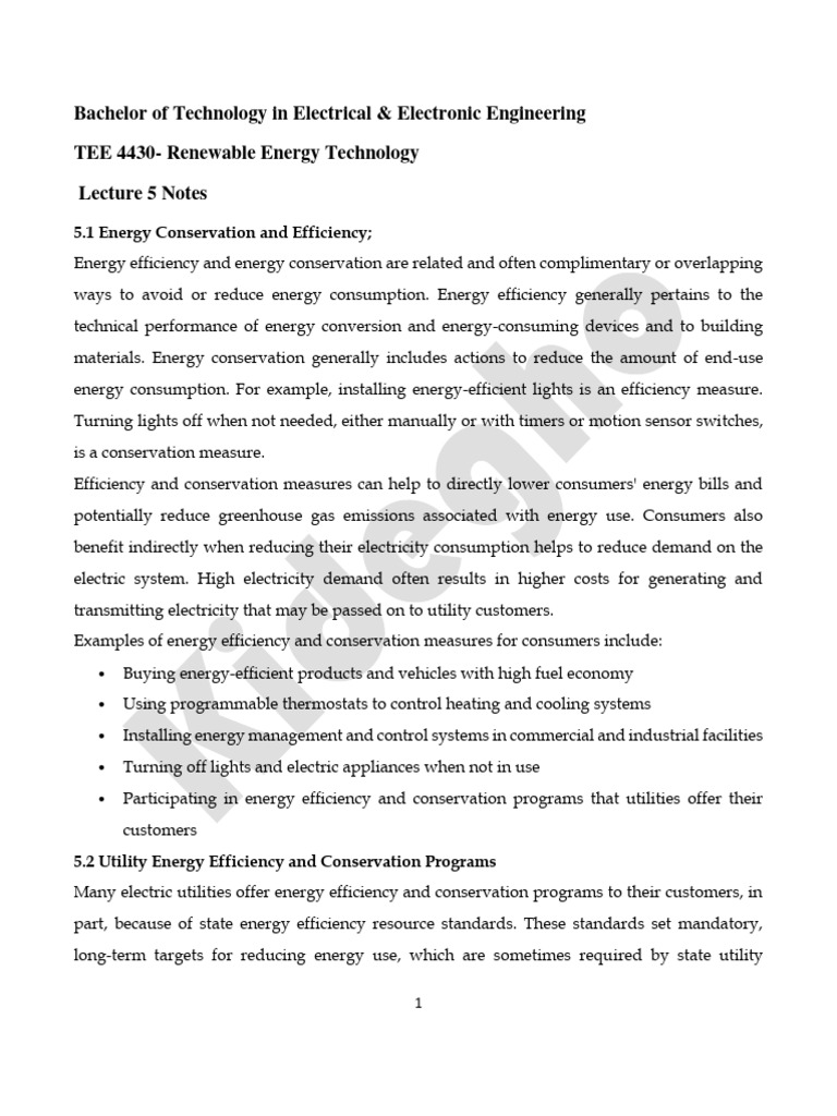 Renewable Energy TEE4430 Lecture 5 Notes | PDF | Efficient Energy Use ...