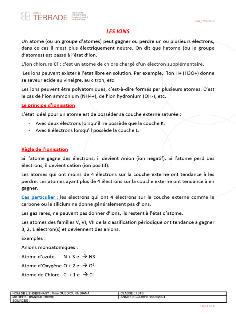 Comprendre les ions et liaisons chimiques | PDF | Ion | Liaison chimique