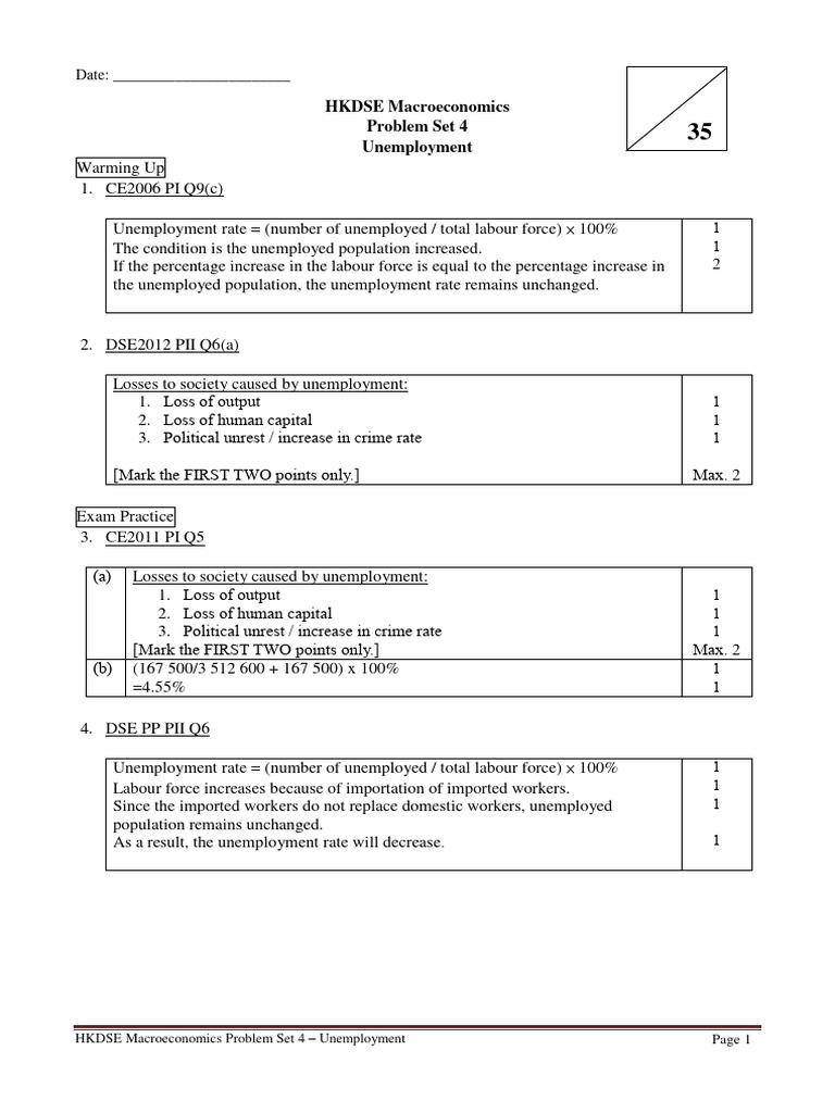04a Macro PS Unemployment - Solution | PDF | Unemployment | Labour ...