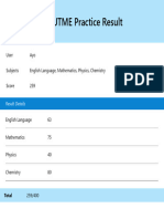 UTME Practice Result: User Ayo Subjects English Language, Mathematics, Physics, Chemistry Score 259