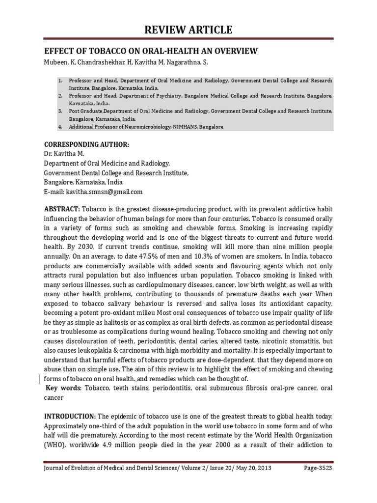 Tobacco's Impact on Oral Health Overview | PDF | Tobacco Smoking ...