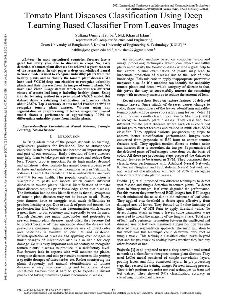 Tomato Plant Diseases Classification Using Deep Learning Based ...
