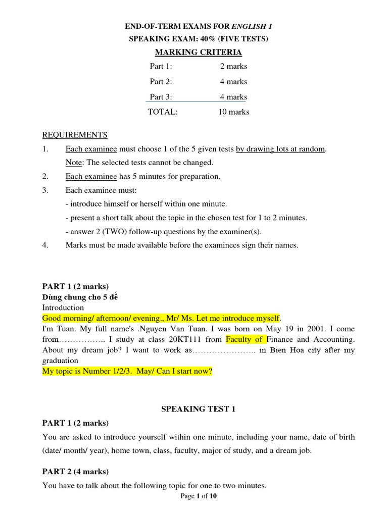 English 1 Speaking Exam Guidelines | PDF | Social Media | Popular ...