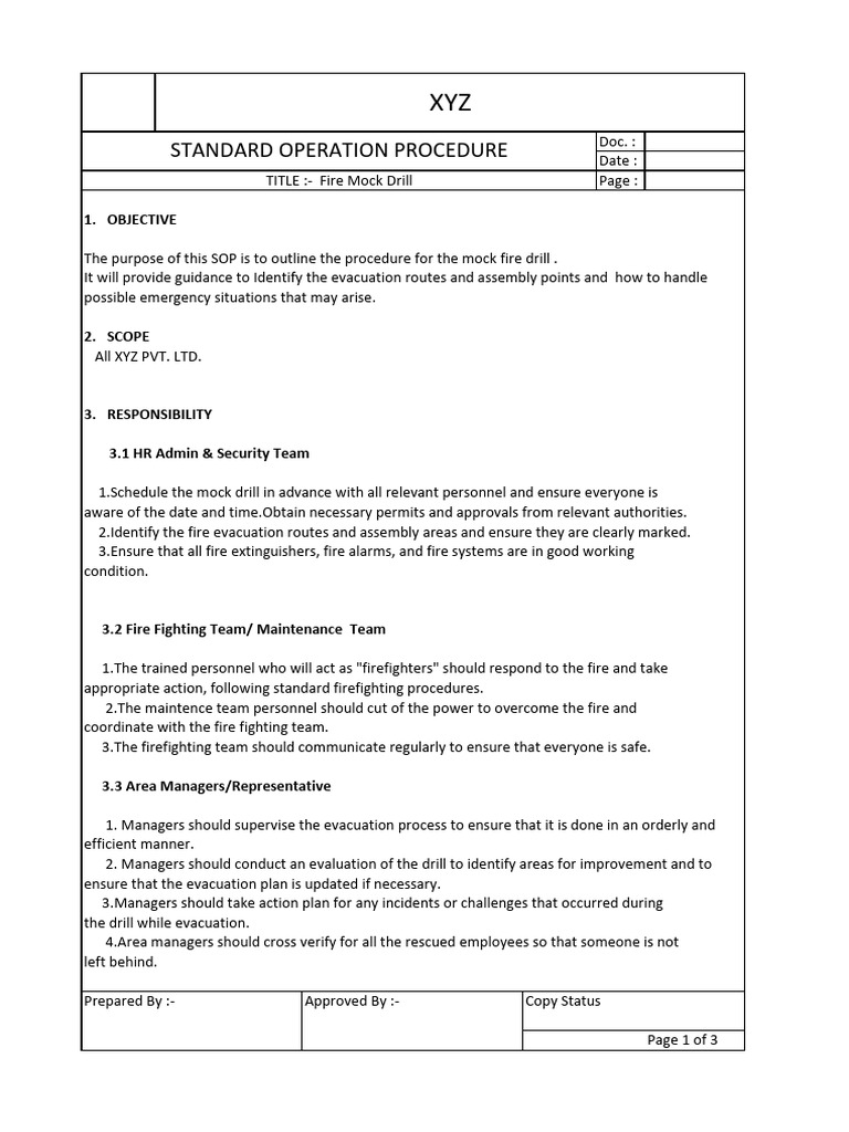 Sop of mock drill pdf fire safety firefighter