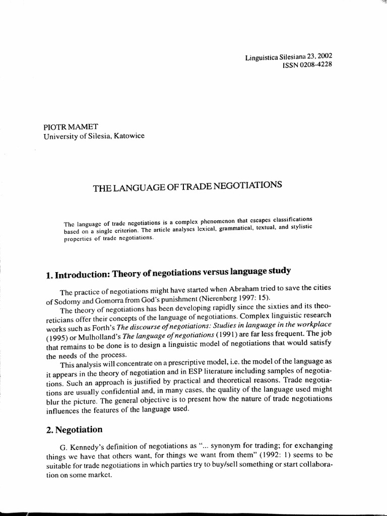 The Language of Trade Negotiations | PDF