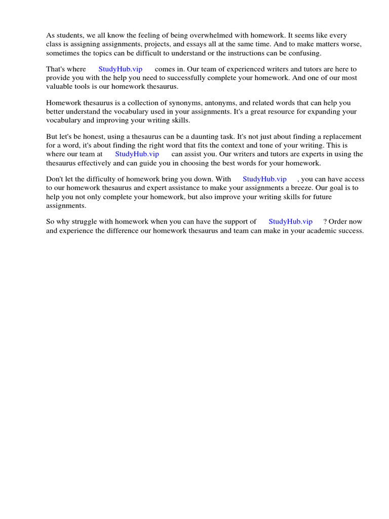Homework Thesaurus PDF Vocabulary Homework