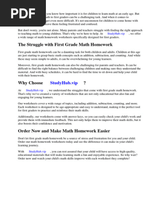 Math Homework Worksheets for First Grade