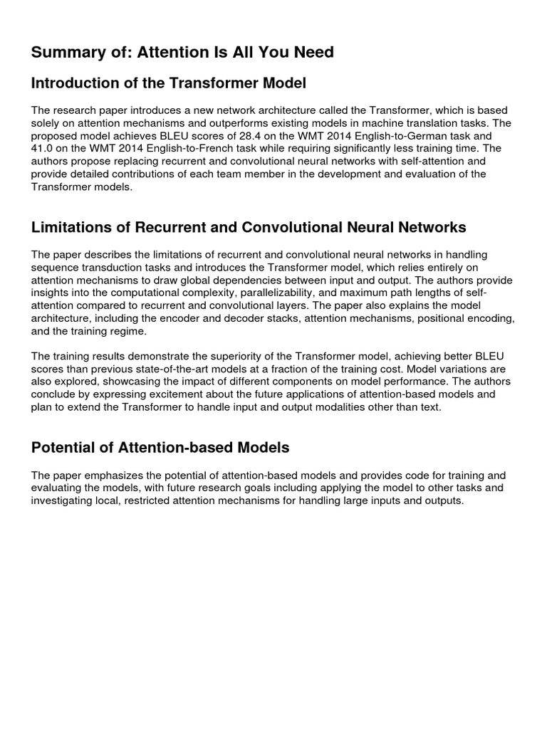 Summary of Attention Is All You Need PDF