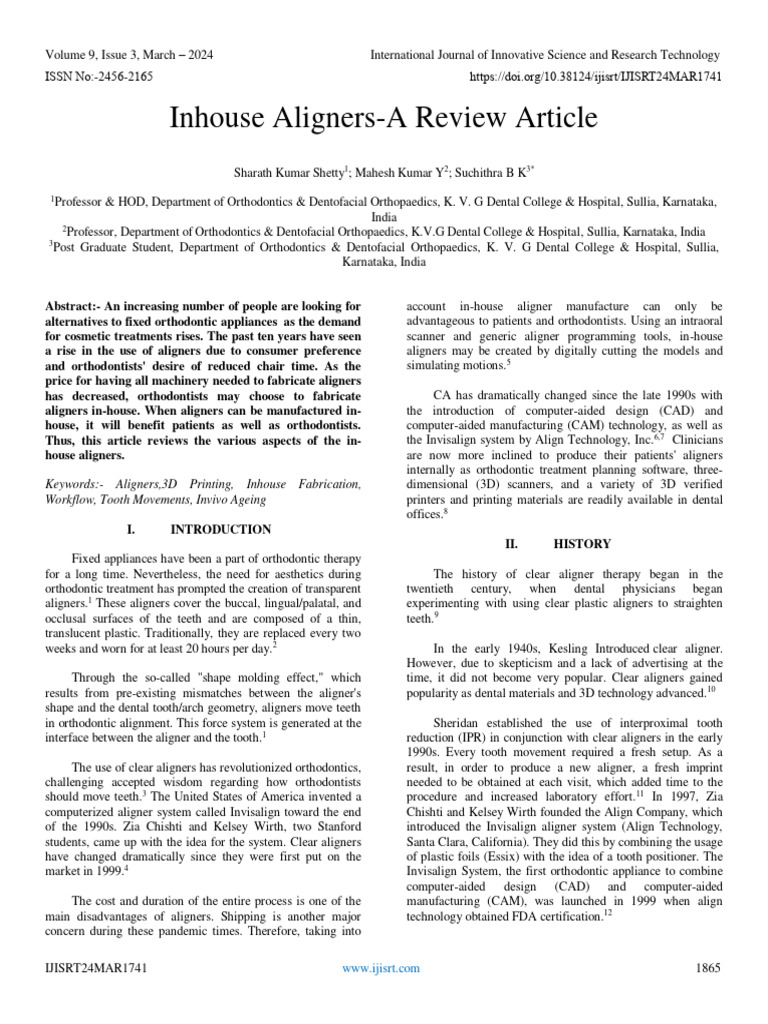 Inhouse AlignersA Review Article PDF Orthodontics Dentistry Branches