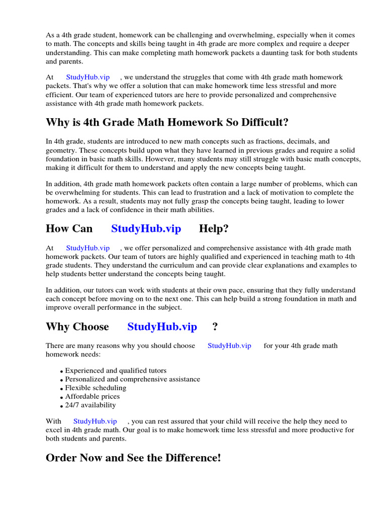 4th Grade Math Homework Packets | Download Free PDF | Worksheet | Homework
