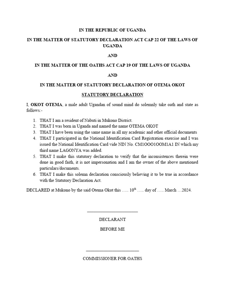 Statutory Declaration | PDF