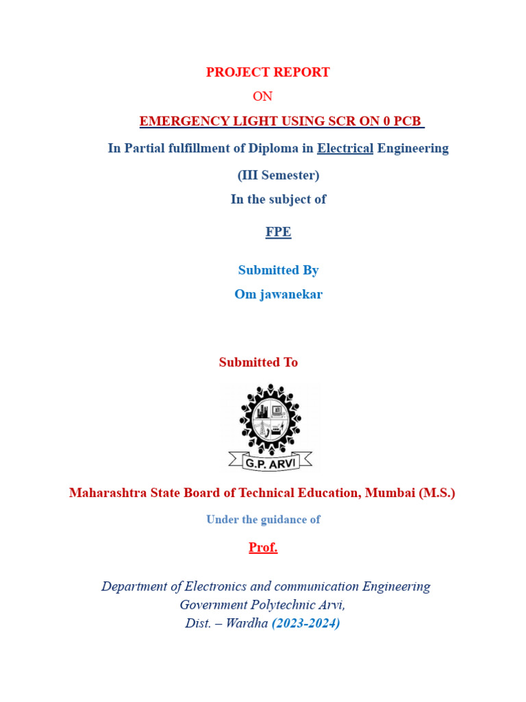 Emergency Light Using SCR On 0 PCB PDF