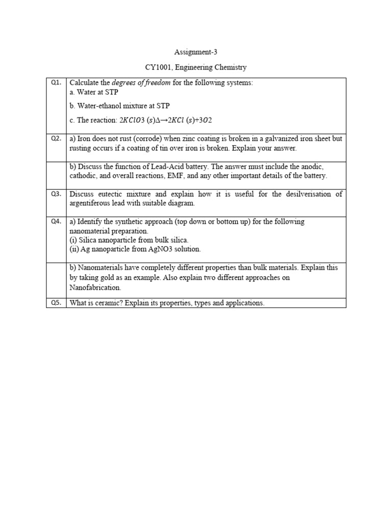 Engineering Chemistry Assignment Overview | PDF | Teaching Methods ...