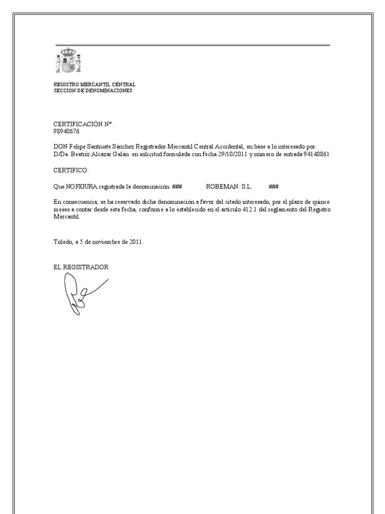Certificaci n Negativa Del Nombre PDF