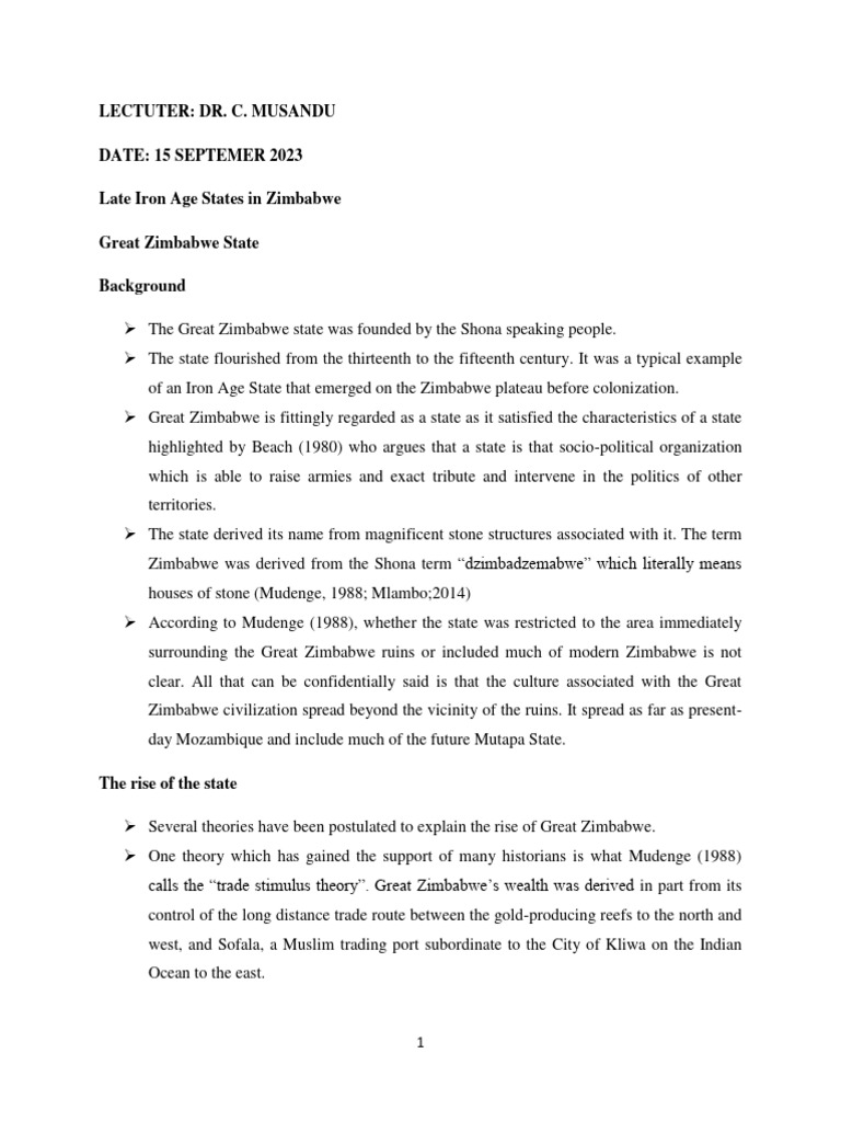 LATE IRON AGE STATES IN ZIMBABWE FINAL PDF