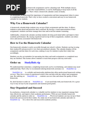 Homework Calendar Westwood