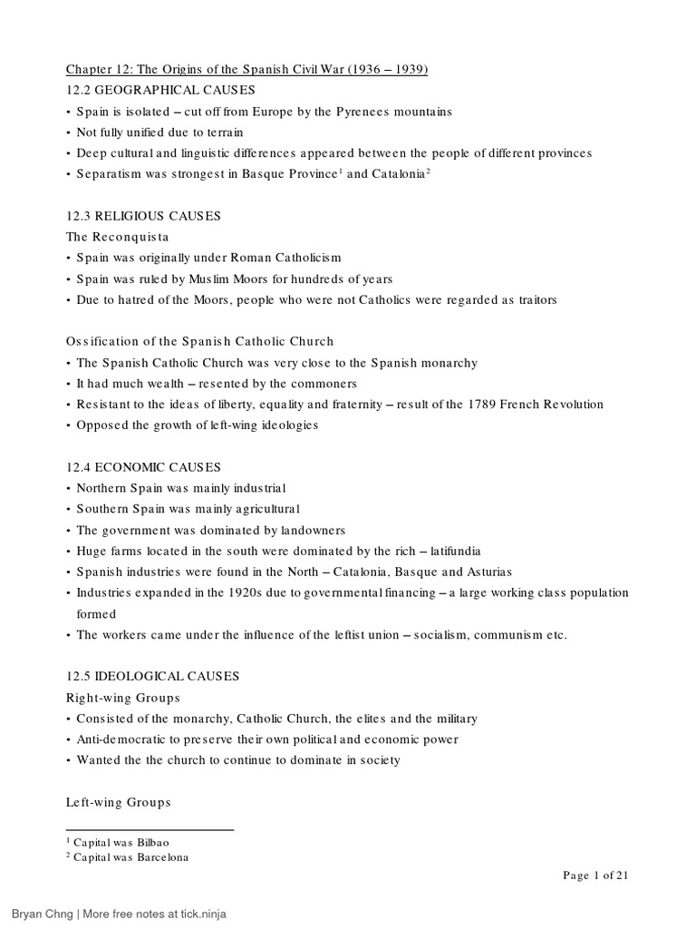 Causes of the Spanish Civil War (1936-1939) | PDF | Spanish Civil War ...