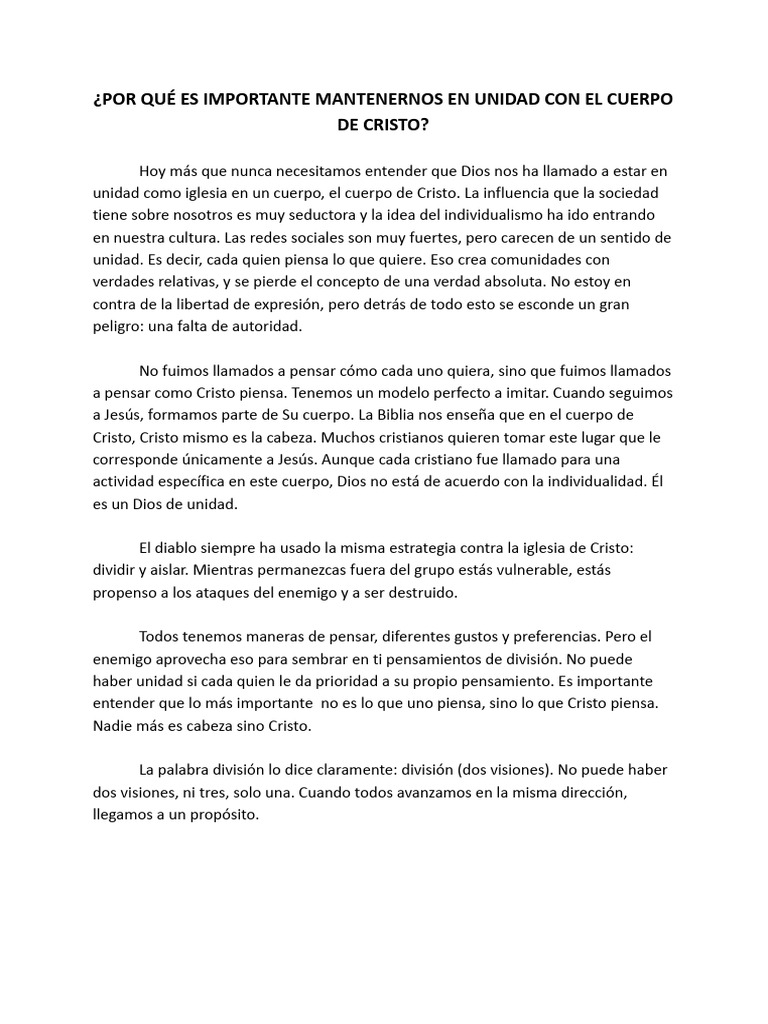 Unidad en el Cuerpo de Cristo | PDF | Cristo (título) | Verdad