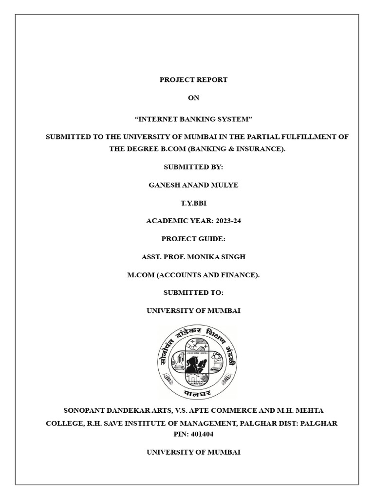 Project Report Infinite 11155 | PDF | Online Banking | Banks & Banking