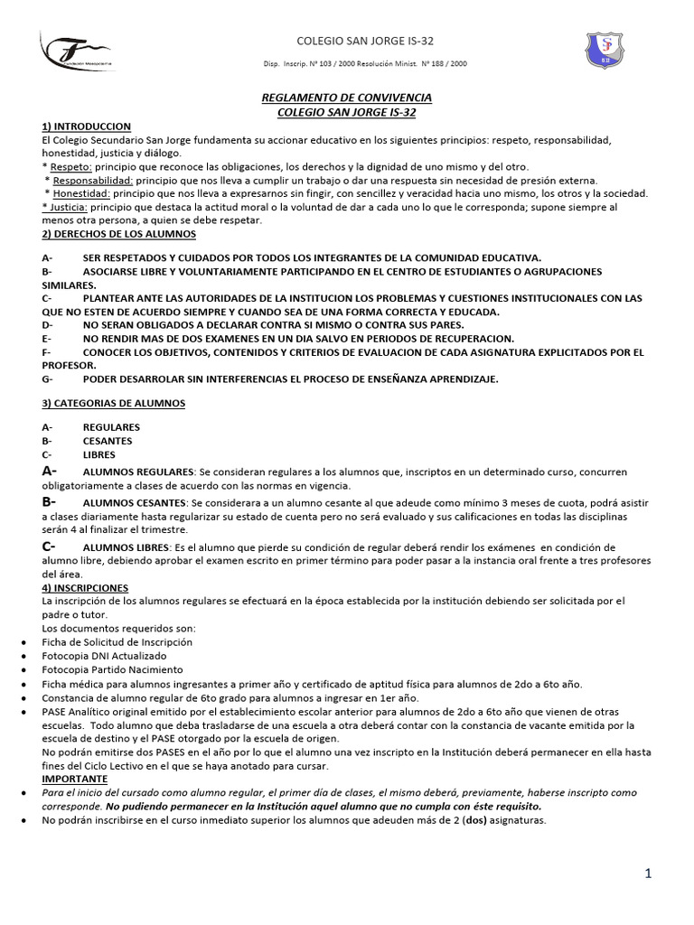 Reglamento de Convivencia Del Colegio 2024 | PDF | Disciplinas | Maestros