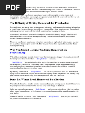 Winter Break Homework for Preschoolers