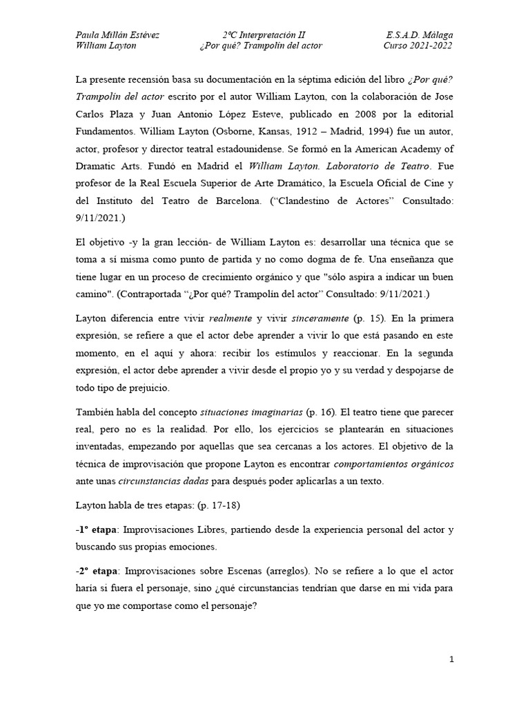 Trampolín del Actor: Técnica de Layton | PDF | Actor