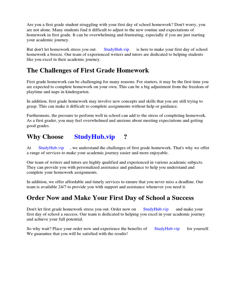 First Day of School Homework For First Grade | PDF | Homework | Worksheet