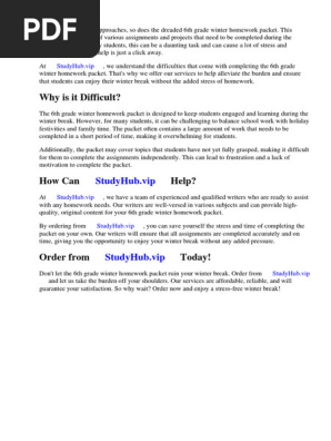 6th Grade Winter Homework Packet