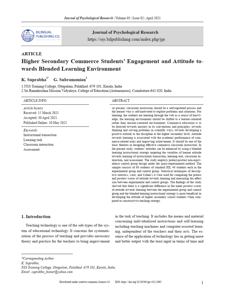 Blended Learning Impact On Commerce Students Pdf Learning
