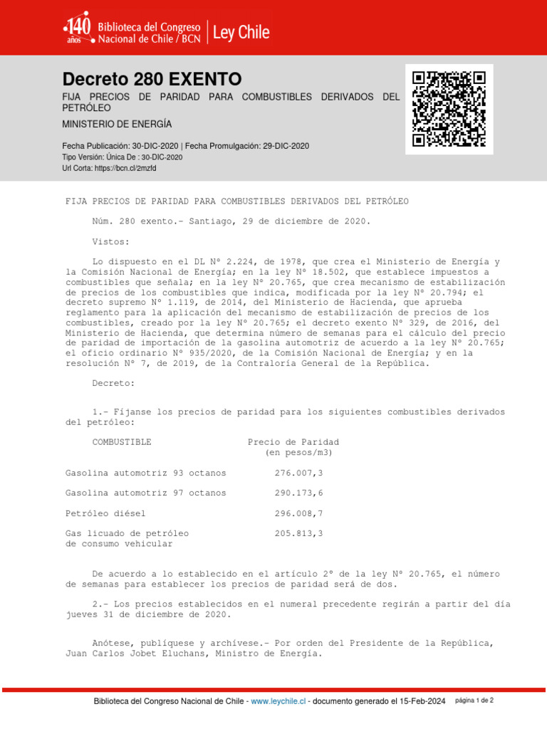Decreto-280 EXENTO - 30-DIC-2020 | PDF | Gasolina | Combustibles