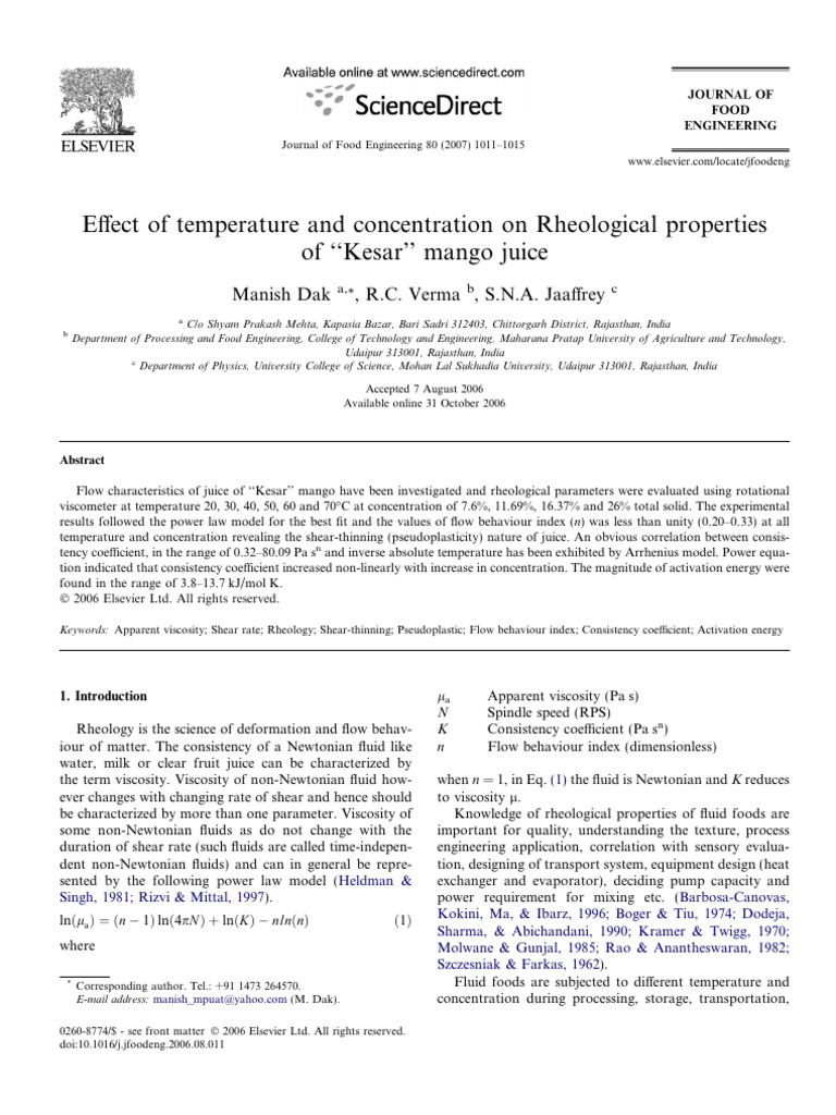 Effect of Temperature and Concentration On Rheological Properties of ...