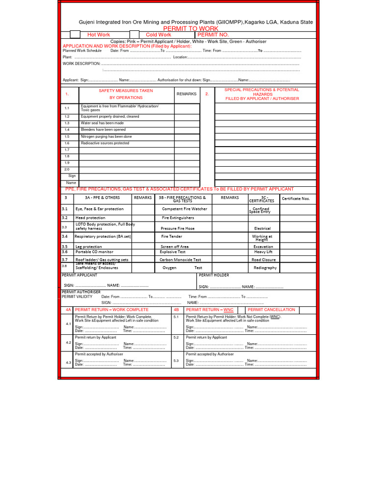 Permit To Work Certificate | Download Free PDF | Fires | Safety
