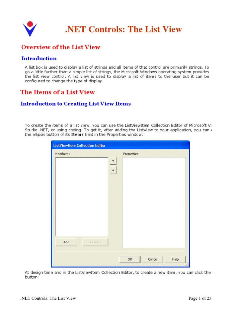 .NET List View Control Overview | PDF | Icon (Computing) | Constructor ...