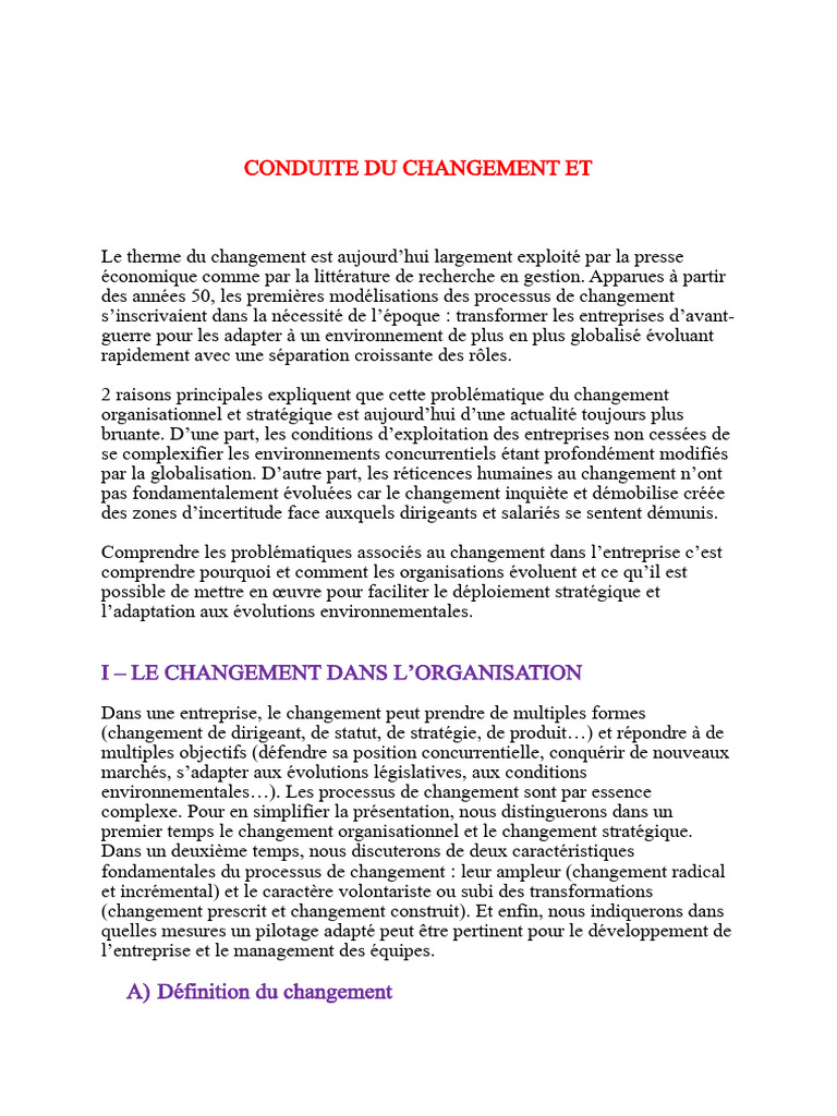 Conduite Du Changement Et | PDF | Gestion stratégique | Gouvernance