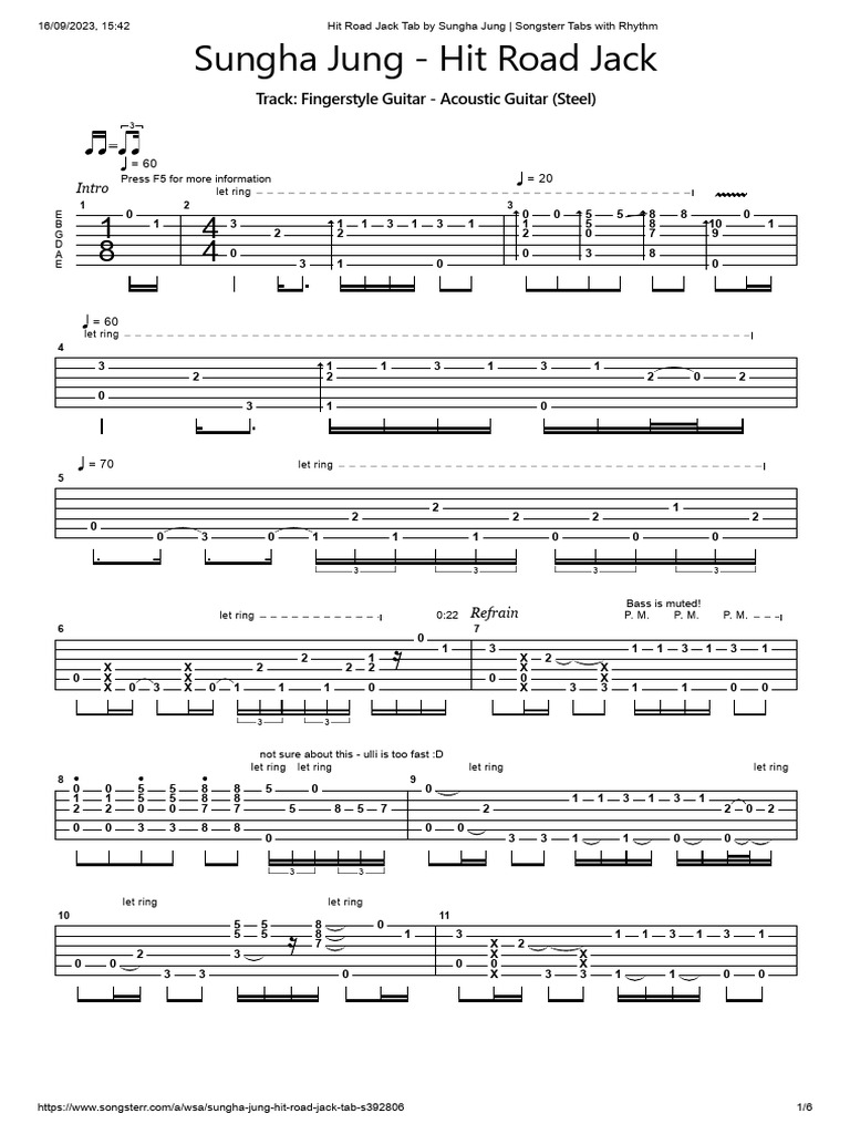Hit Road Jack Tab for Fingerstyle Guitar | PDF