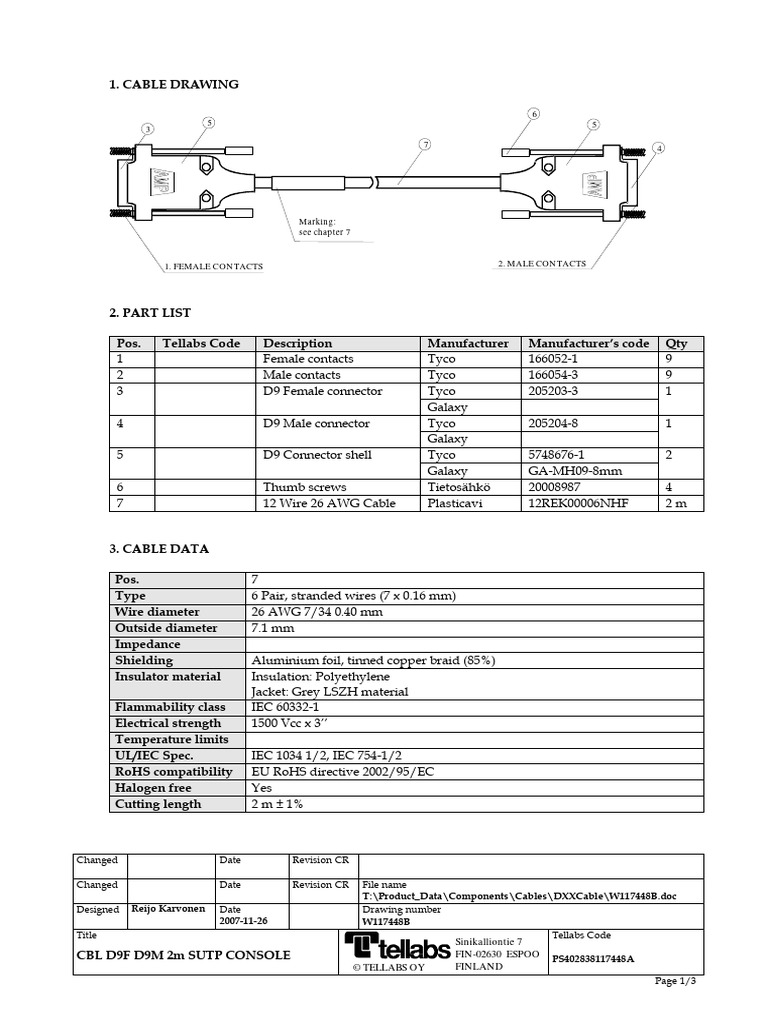 CBL de Tellabs D9F D9M 2m SUTP CONSOLE | PDF | Electrical Connector | Wire