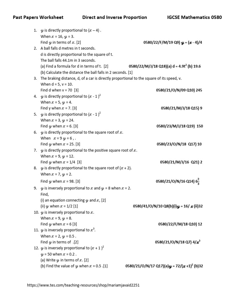 Direct and Inverse Proportion Worksheet | PDF | Mathematics