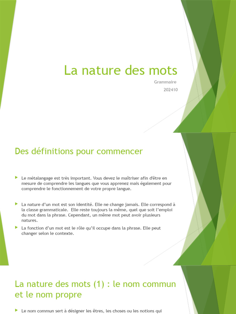 Comprendre la nature des mots | PDF | Nom (grammaire) | Pronom