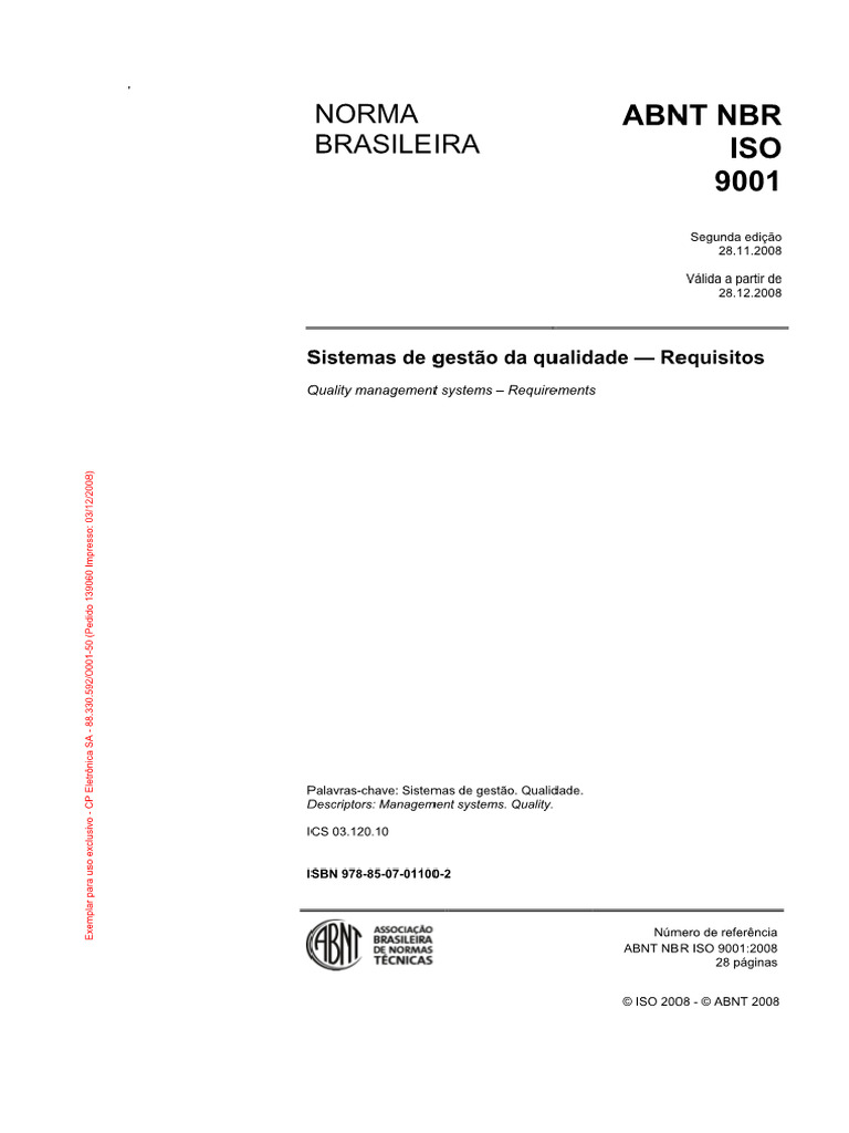 Norma Abnt NBR Iso 9001-2008 | PDF