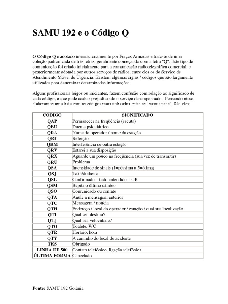 SAMU 192 e o Código Q