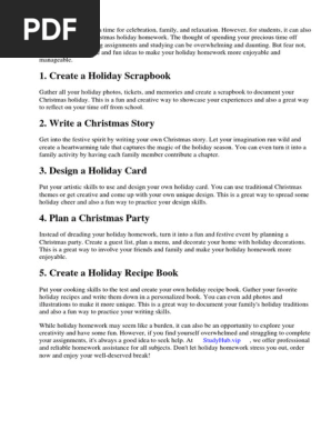 Christmas Holiday Homework Ideas