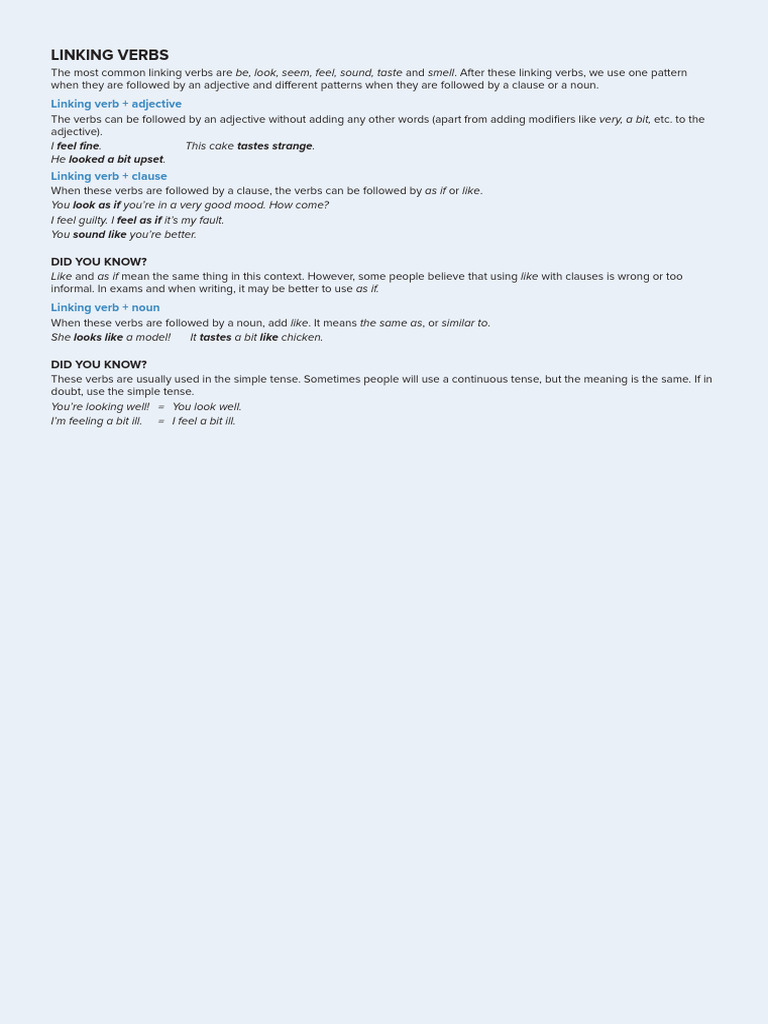 I - Unit2 - LINKING VERBS | PDF | Language Arts & Discipline | Self ...
