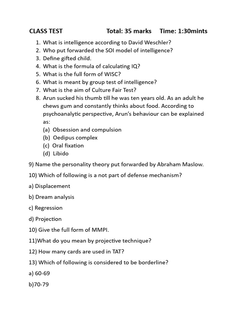 Intelligence and Personality Test Questions | PDF | Career & Growth ...