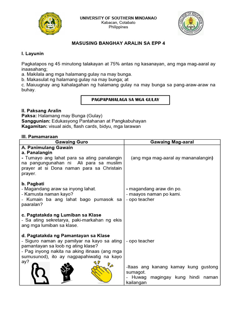MASUSING BANGHAY ARALIN SA EPP 4 (Final) | PDF
