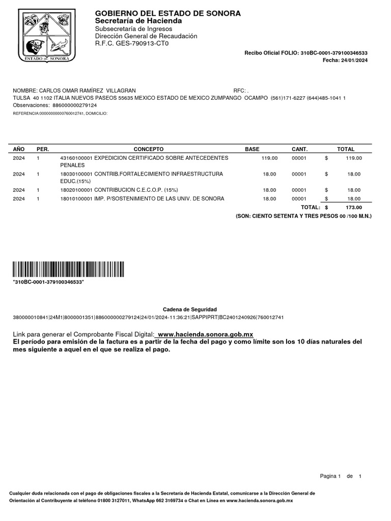 Recibo Oficial | PDF