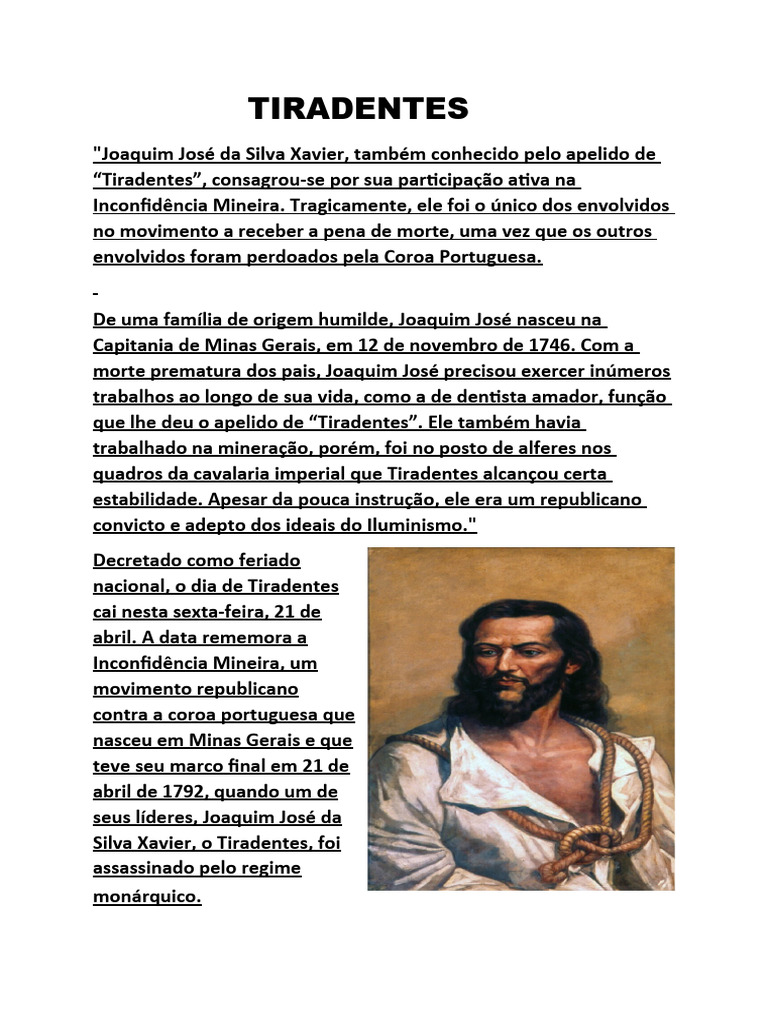 Biografia de Tiradentes: Herói Nacional | PDF
